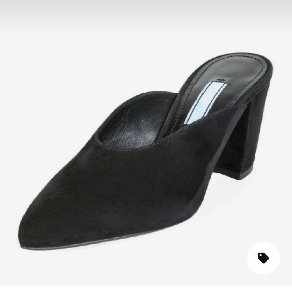 Prada black suede mule block heel v front 37.5